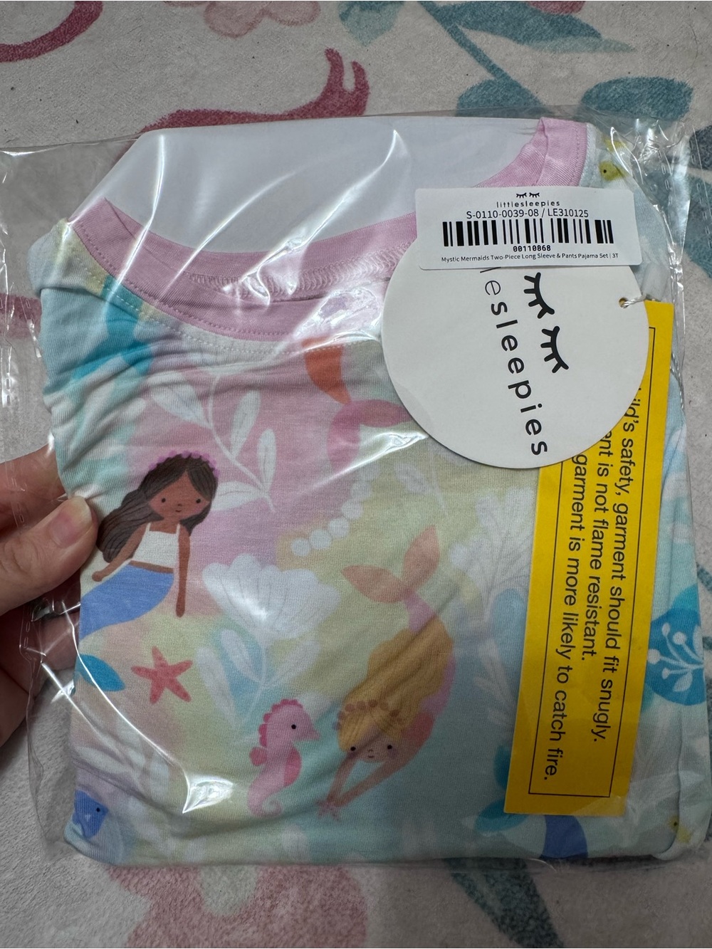 Little Sleepies Pastel Mermaid & Sea Life Print One-Piece in Pink and Aqua